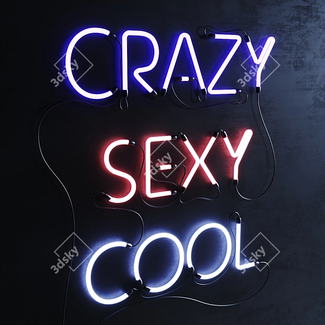 Crazy Cool Neon Sign Set 3D model image 3