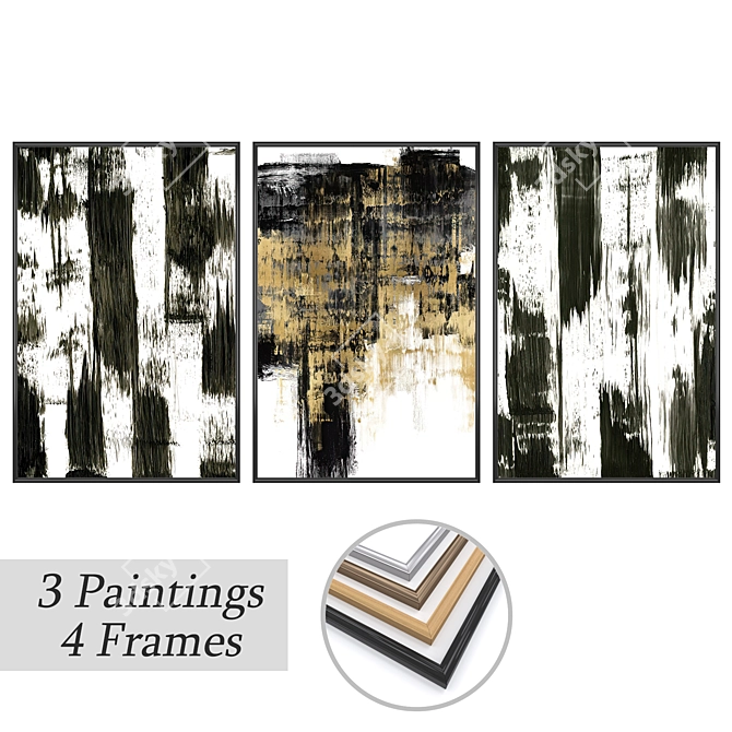 Dynamic Trio: Set of Wall Paintings 3D model image 1