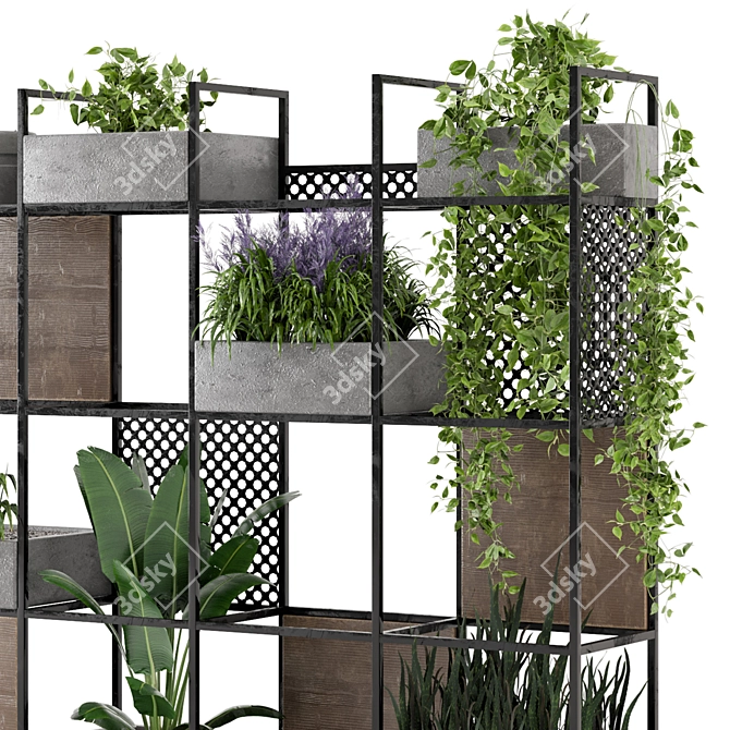 Rustic Metal Shelf with Indoor Plants 3D model image 4