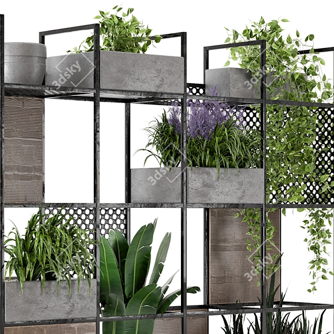 Rustic Metal Shelf with Indoor Plants 3D model image 5