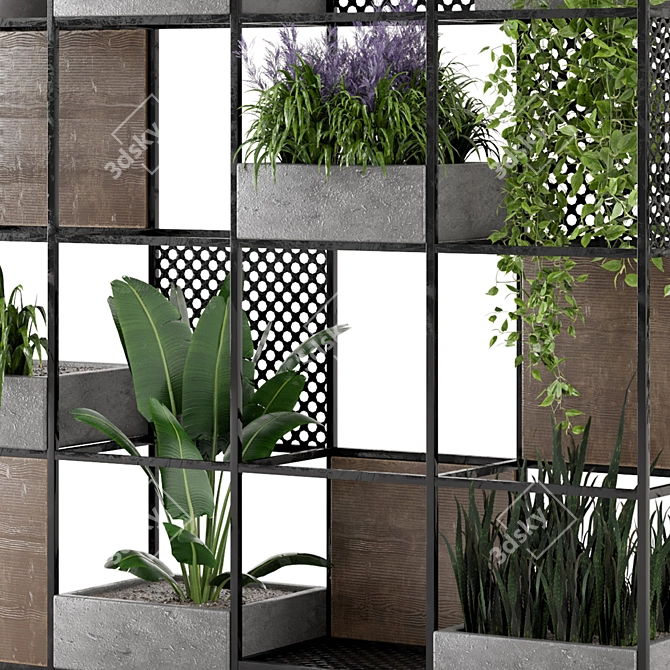 Rustic Metal Shelf with Indoor Plants 3D model image 6