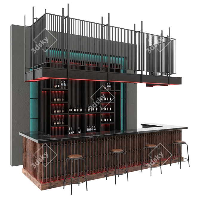 Rustic Loft Bar Design 3D model image 1