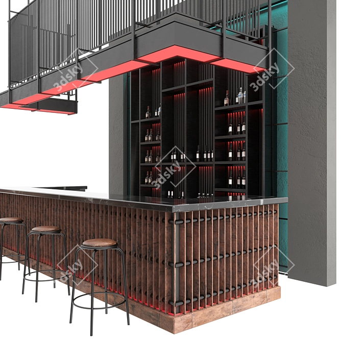 Rustic Loft Bar Design 3D model image 2