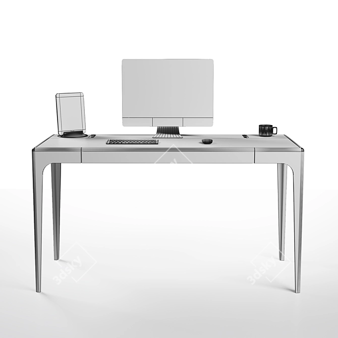 Modern Solid Oak Desk 3D model image 5