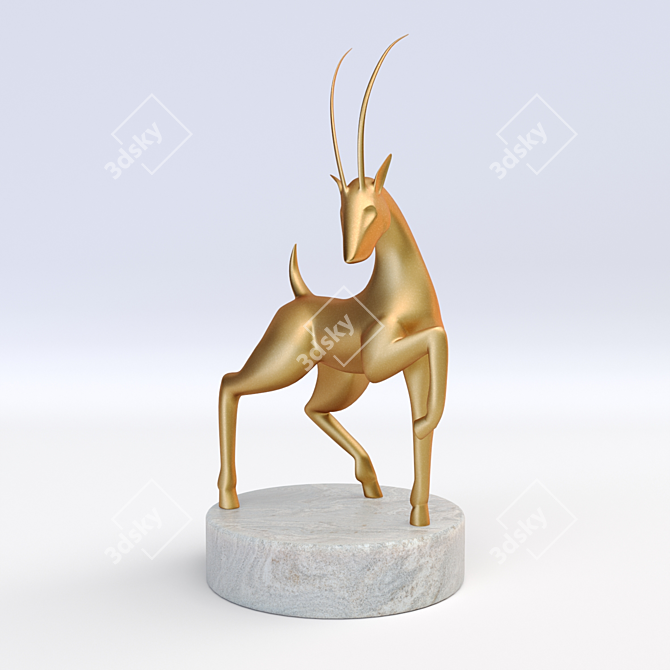 Vintage Gilded Antelope Statue with Marble Base - 1923 x 984 x 1066 mm 3D model image 1