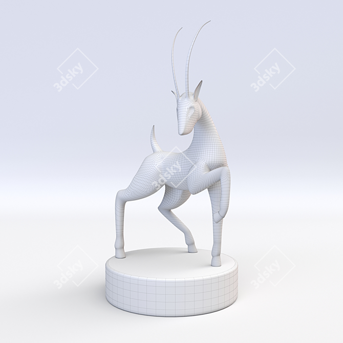 Vintage Gilded Antelope Statue with Marble Base - 1923 x 984 x 1066 mm 3D model image 2