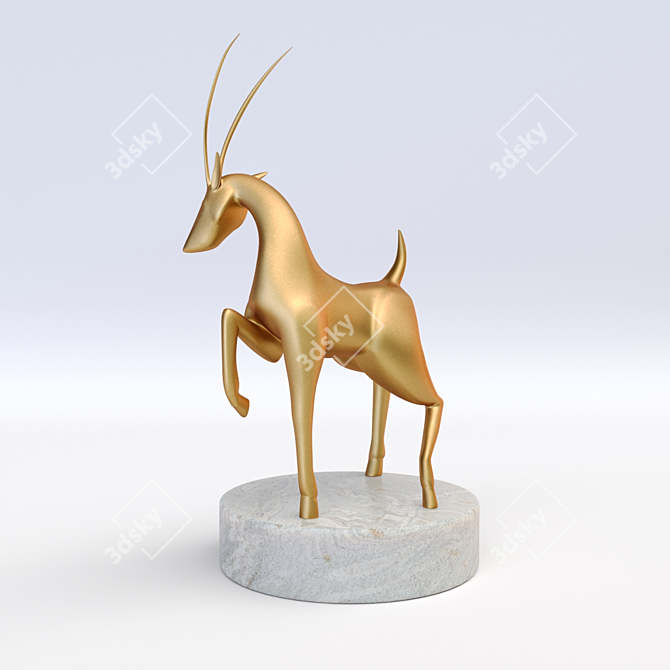 Vintage Gilded Antelope Statue with Marble Base - 1923 x 984 x 1066 mm 3D model image 3
