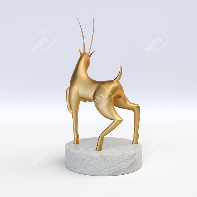 Vintage Gilded Antelope Statue with Marble Base - 1923 x 984 x 1066 mm 3D model image 4