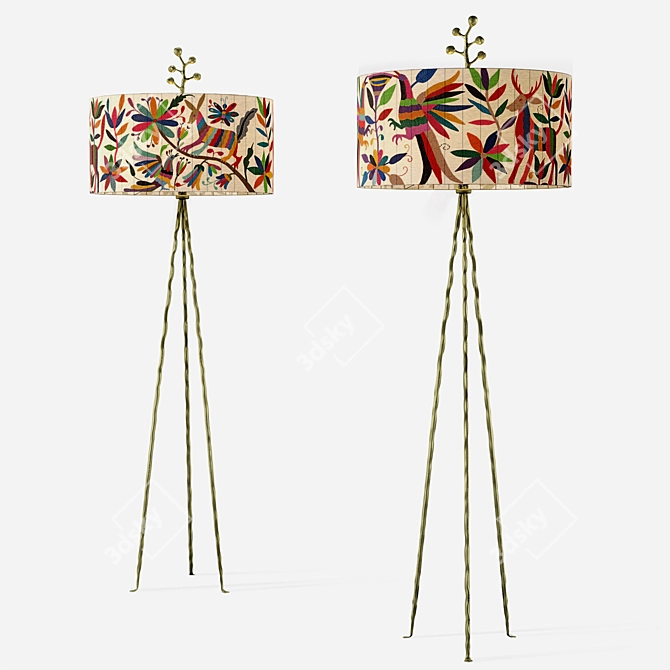 Handcrafted Otomi Floor Lamp 3D model image 1