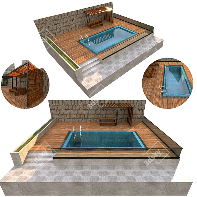 Wooden Pergola Pool 3D model image 1