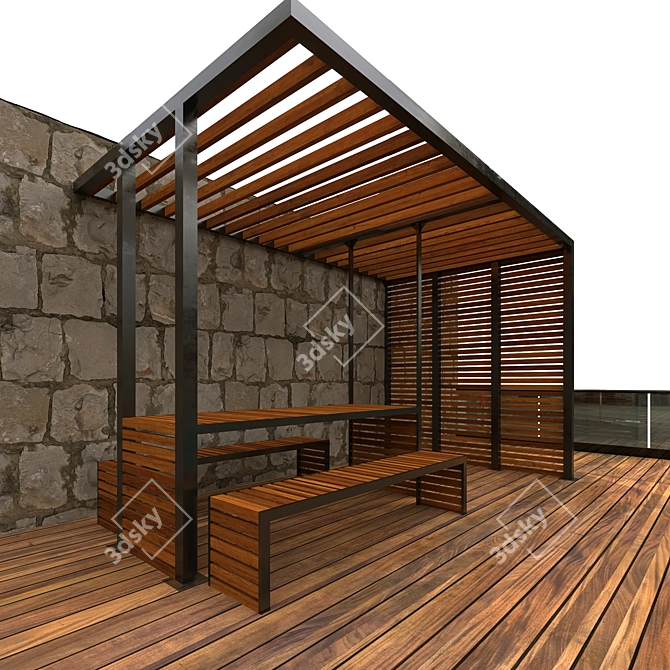 Wooden Pergola Pool 3D model image 5