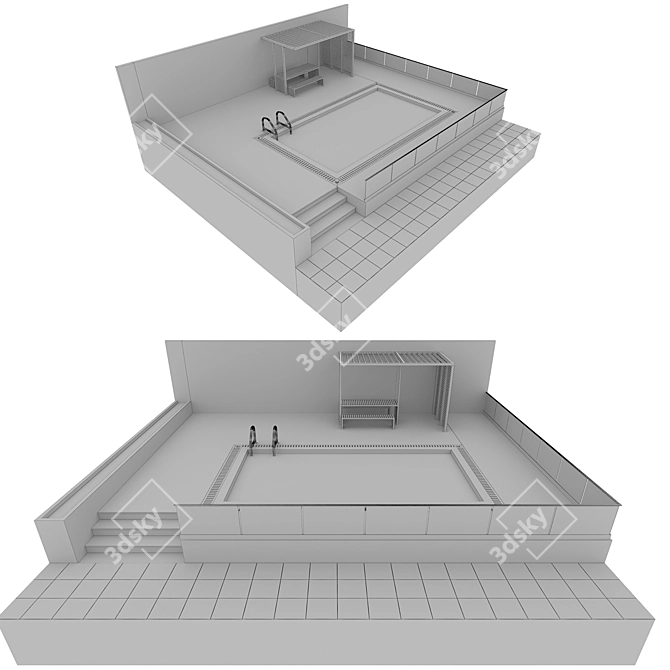 Wooden Pergola Pool 3D model image 6