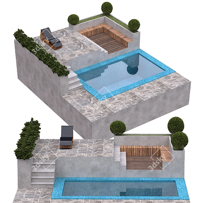 Eco Oasis Pool with Waterfall 3D model image 1