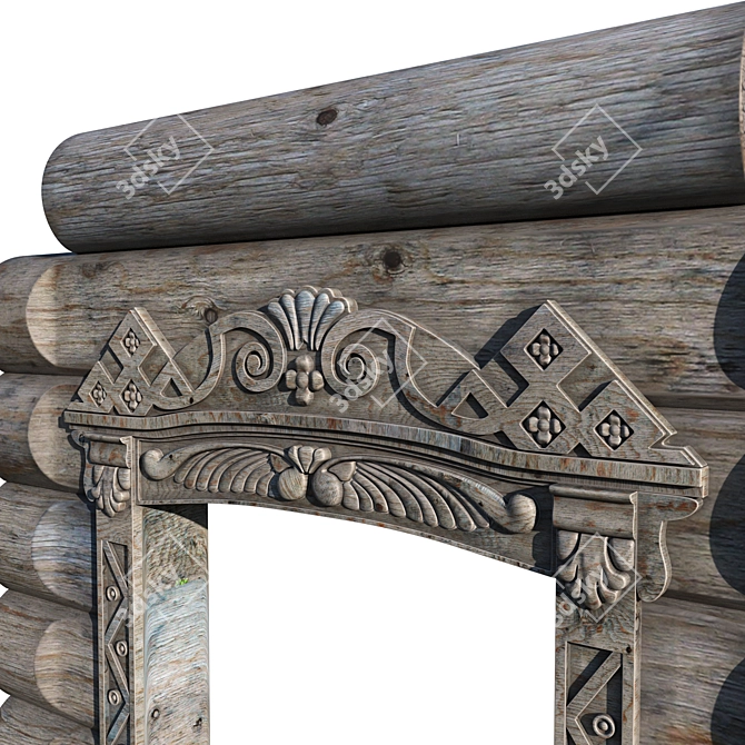 Rustic Wood Window Trim 3D model image 2