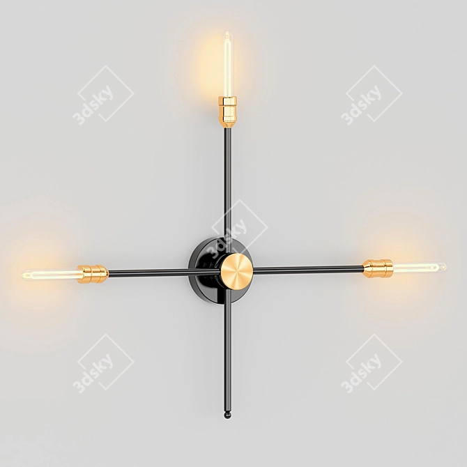 Vintage 3-Headed Wall Lamps 3D model image 2