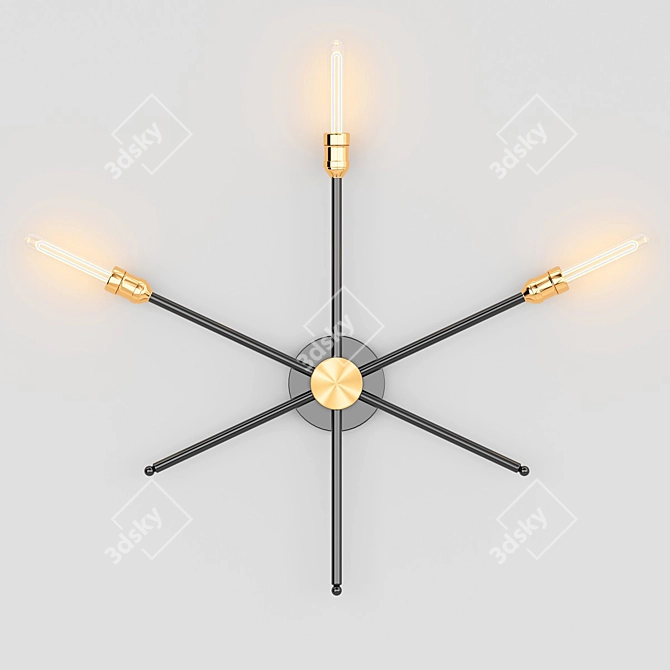 Vintage 3-Headed Wall Lamps 3D model image 3