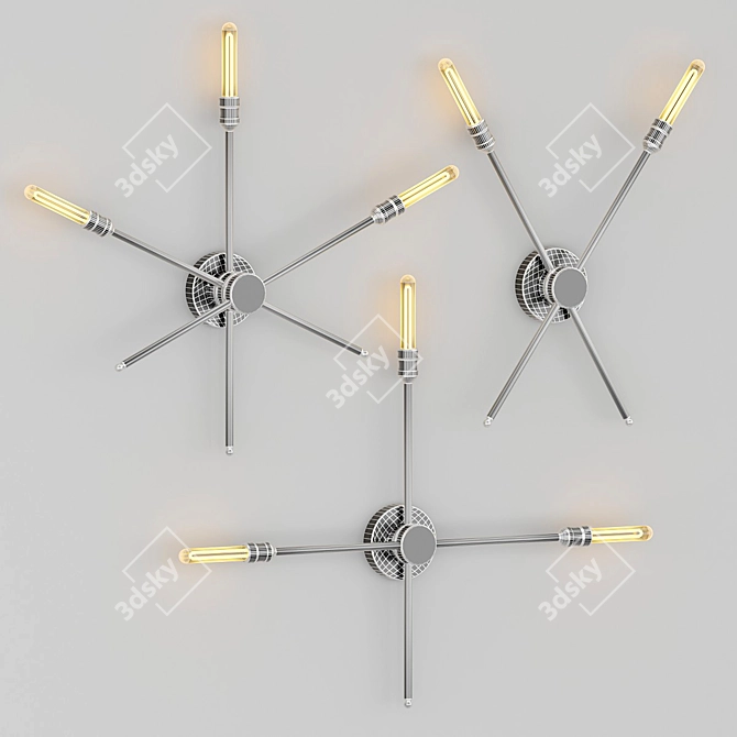 Vintage 3-Headed Wall Lamps 3D model image 5