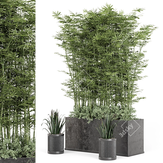 Rusty Concrete Pot: Outdoor Bamboo Plants 3D model image 1