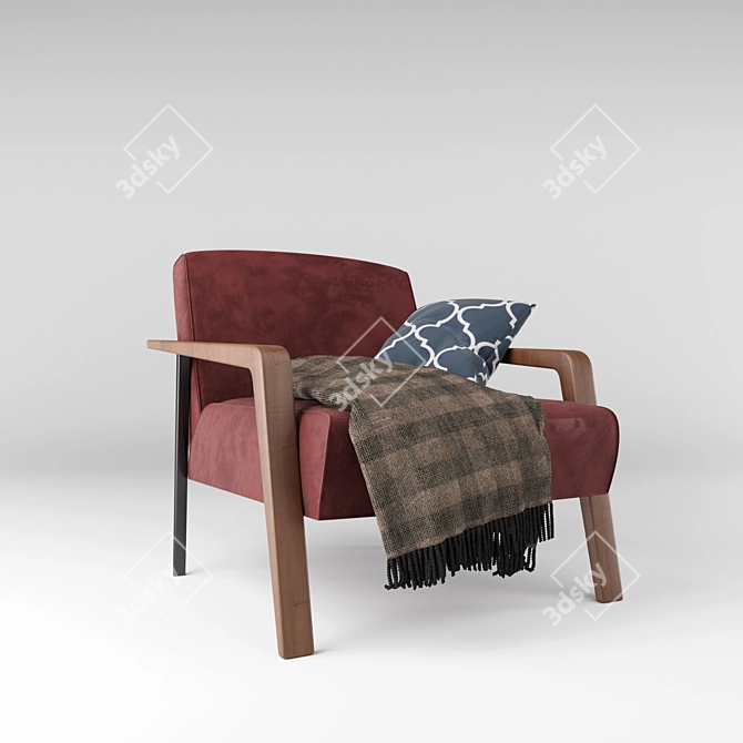 Elegant Dolce Armchair in Bordeaux Velvet 3D model image 1