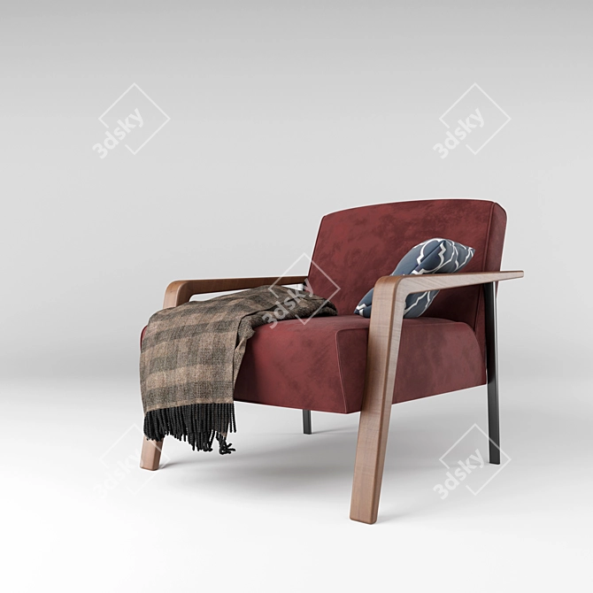 Elegant Dolce Armchair in Bordeaux Velvet 3D model image 2