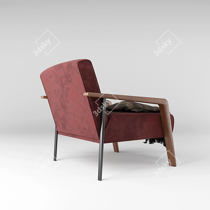 Elegant Dolce Armchair in Bordeaux Velvet 3D model image 3