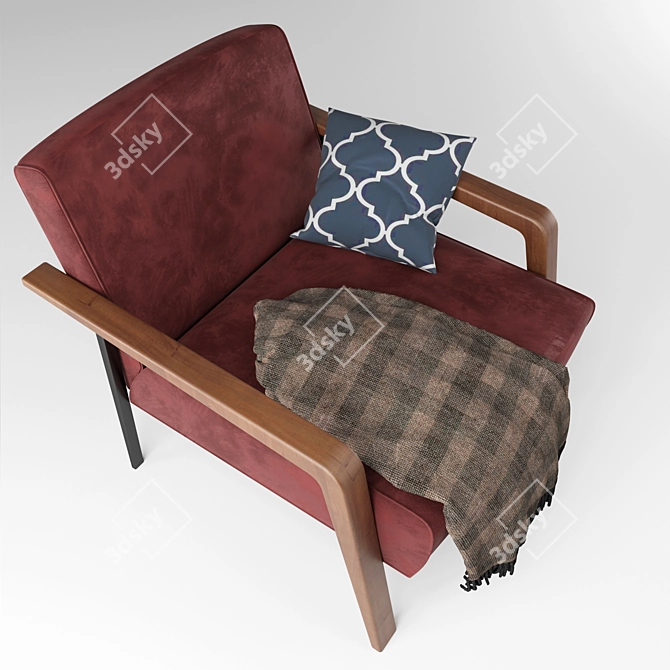 Elegant Dolce Armchair in Bordeaux Velvet 3D model image 4