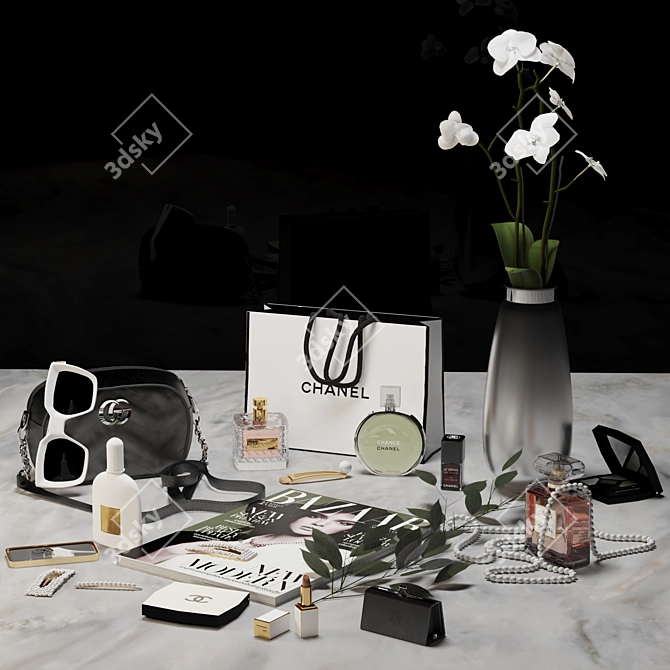 Elegant Orchid Cosmetics Set 3D model image 1