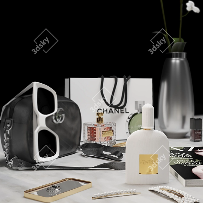Elegant Orchid Cosmetics Set 3D model image 4