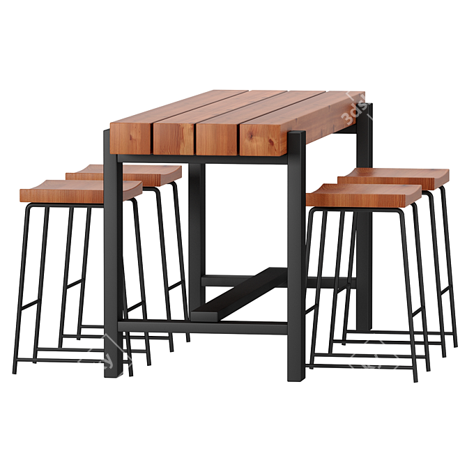 Industrial Loft Table and Chairs 3D model image 3