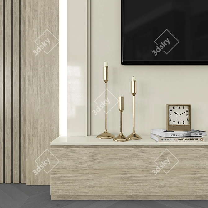 Modern TV Wall Unit with 55 Inch TV 3D model image 3