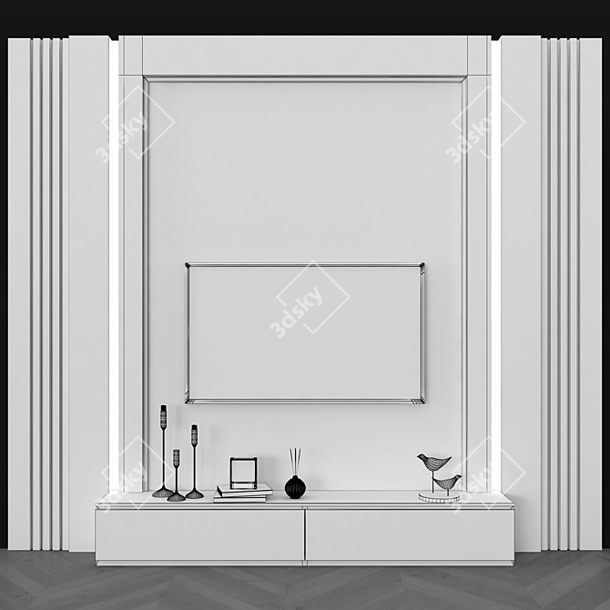 Modern TV Wall Unit with 55 Inch TV 3D model image 4