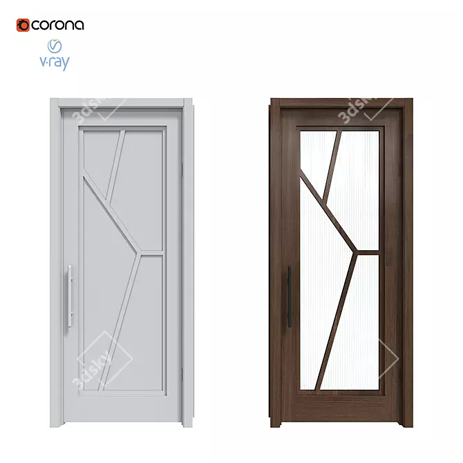 Title: Modern Reed Glass Interlocking Door 3D model image 2