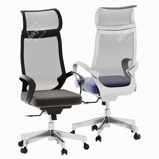 Neo Mesh Office Chair: Silver Metal, Fabric Upholstery, Ergonomic Design 3D model image 1