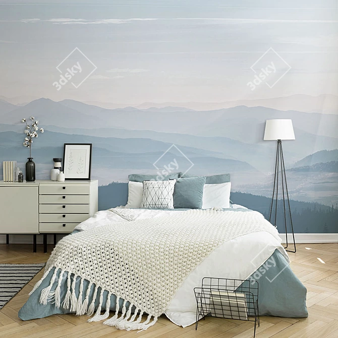 Misty Mountain Peaks | Eco-friendly Wallpaper 3D model image 2