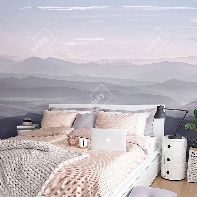 Misty Mountain Peaks | Eco-friendly Wallpaper 3D model image 4