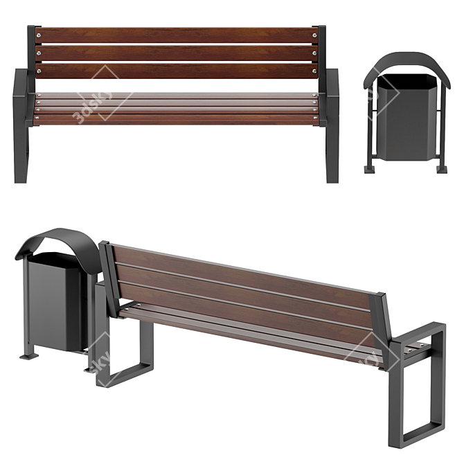 Industrial Loft Bench & Urn Set 3D model image 2