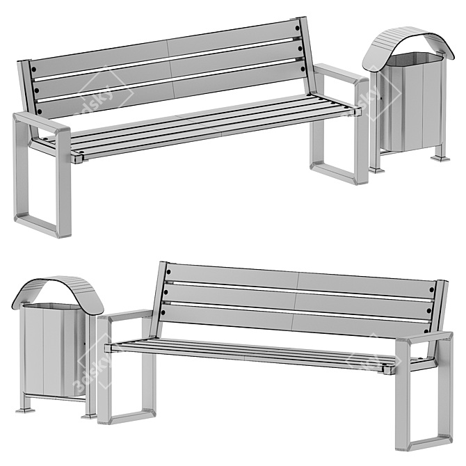 Industrial Loft Bench & Urn Set 3D model image 3