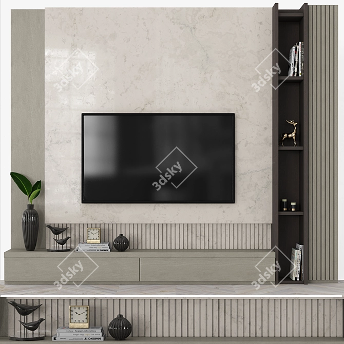 Modern TV Wall Set with 65" TV 3D model image 1