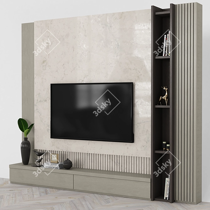 Modern TV Wall Set with 65" TV 3D model image 3