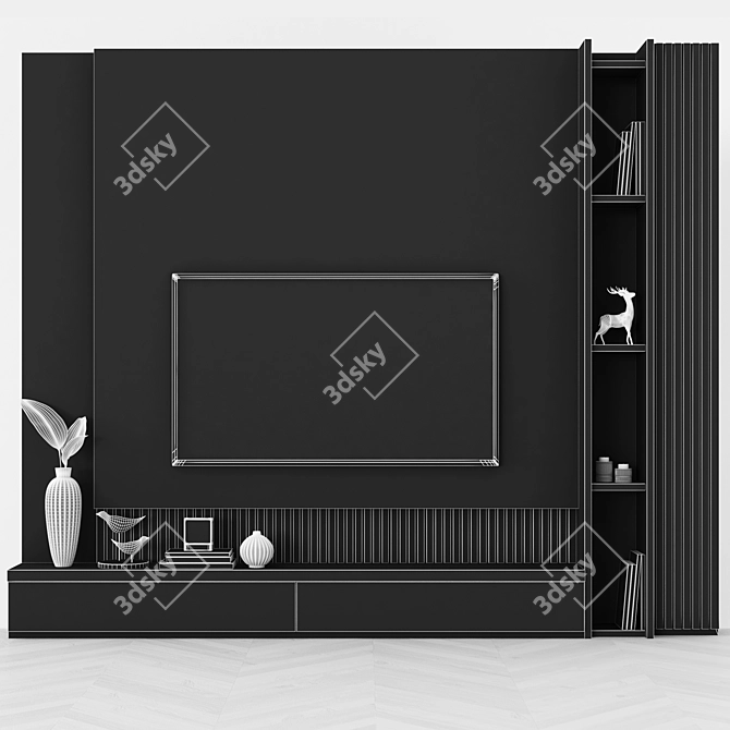 Modern TV Wall Set with 65" TV 3D model image 4