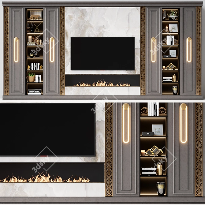 Modern TV Wall with Fireplace 3D model image 1