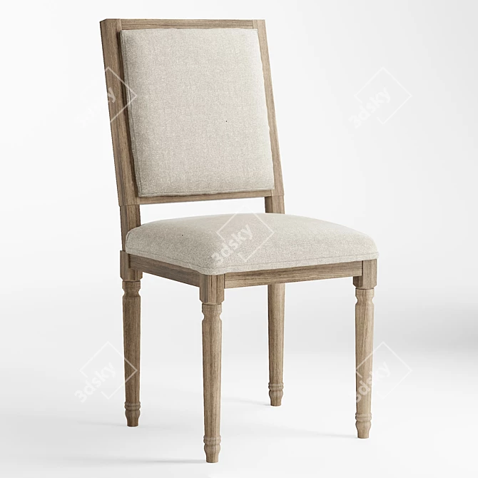 French-inspired Louis Square Desk Chair 3D model image 1