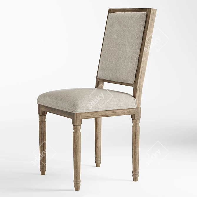 French-inspired Louis Square Desk Chair 3D model image 2