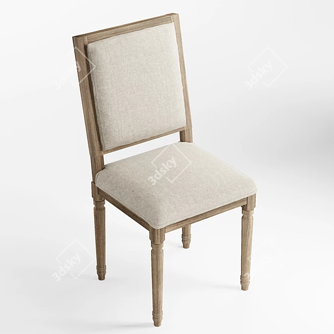 French-inspired Louis Square Desk Chair 3D model image 5