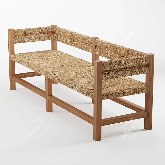 Artisan-made Seagrass Woven Bench 3D model image 4