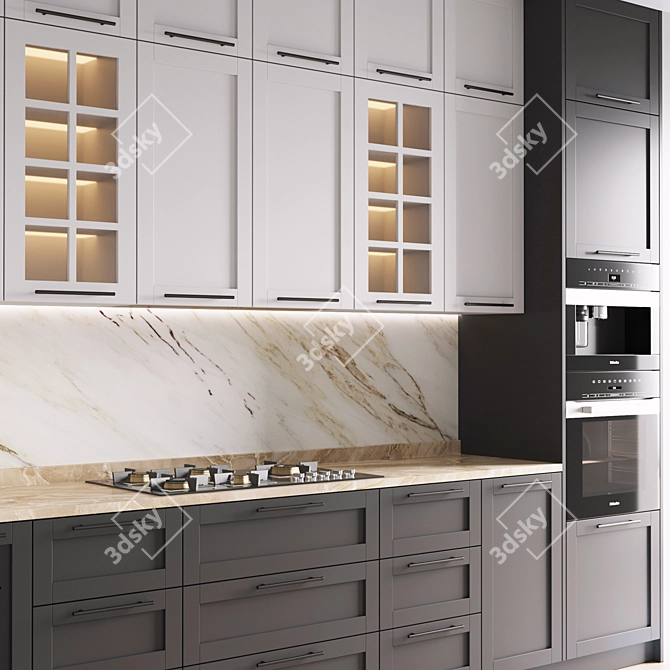 Modern Kitchen 076 with Gas Hob, Oven, Coffee Machine 3D model image 4