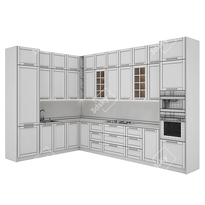 Modern Kitchen 076 with Gas Hob, Oven, Coffee Machine 3D model image 6