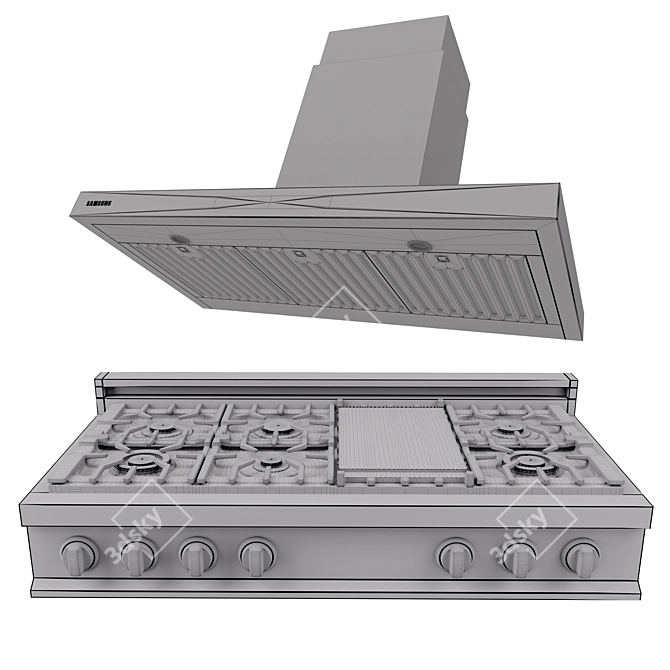 Sleek Metal Hood & Stove Combo 3D model image 6