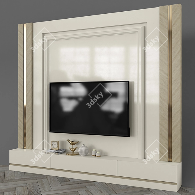 Sleek TV Wall Set with 65" Screen 3D model image 2