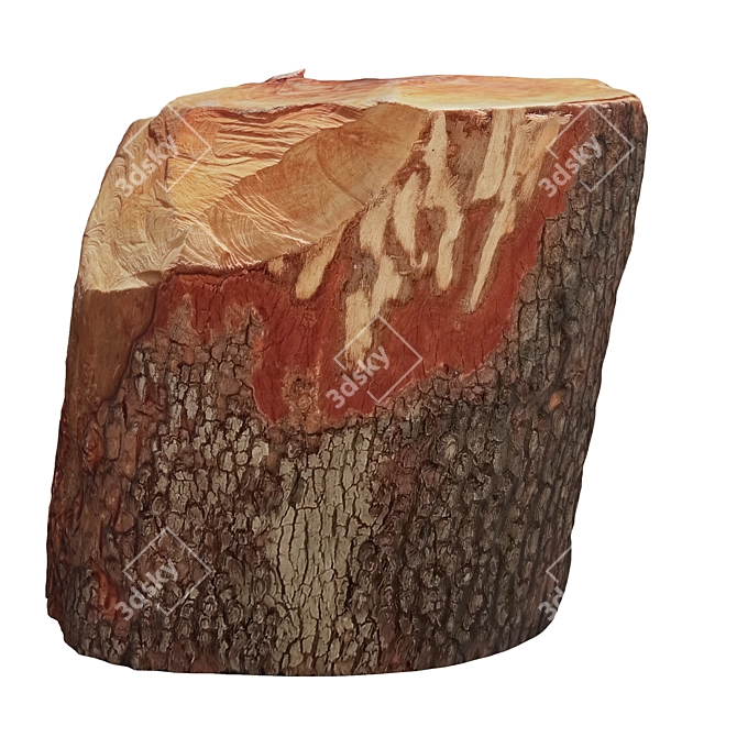 Rustic Wood Log Stool 3D model image 2